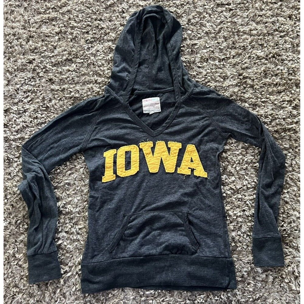 Iowa Hawkeyes Womens Pressbox Brand Gray Hoodie T Shirt Size Small V-Neck, thin